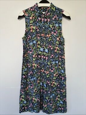J. Jill Floral Meadow Sleeveless Button Down Shirt Dress Pockets Size Medium